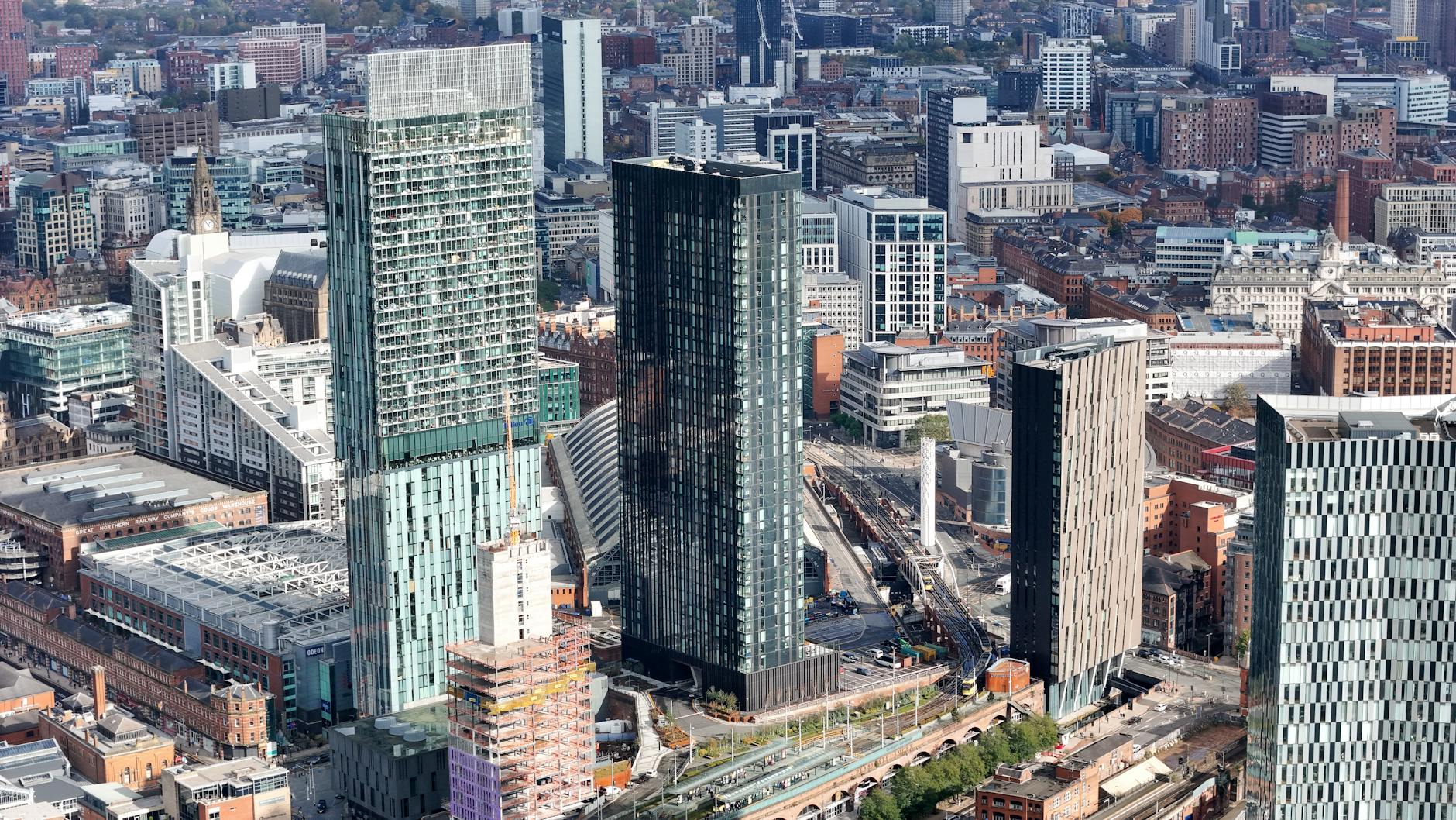 stunning aerial view of manchester skyline